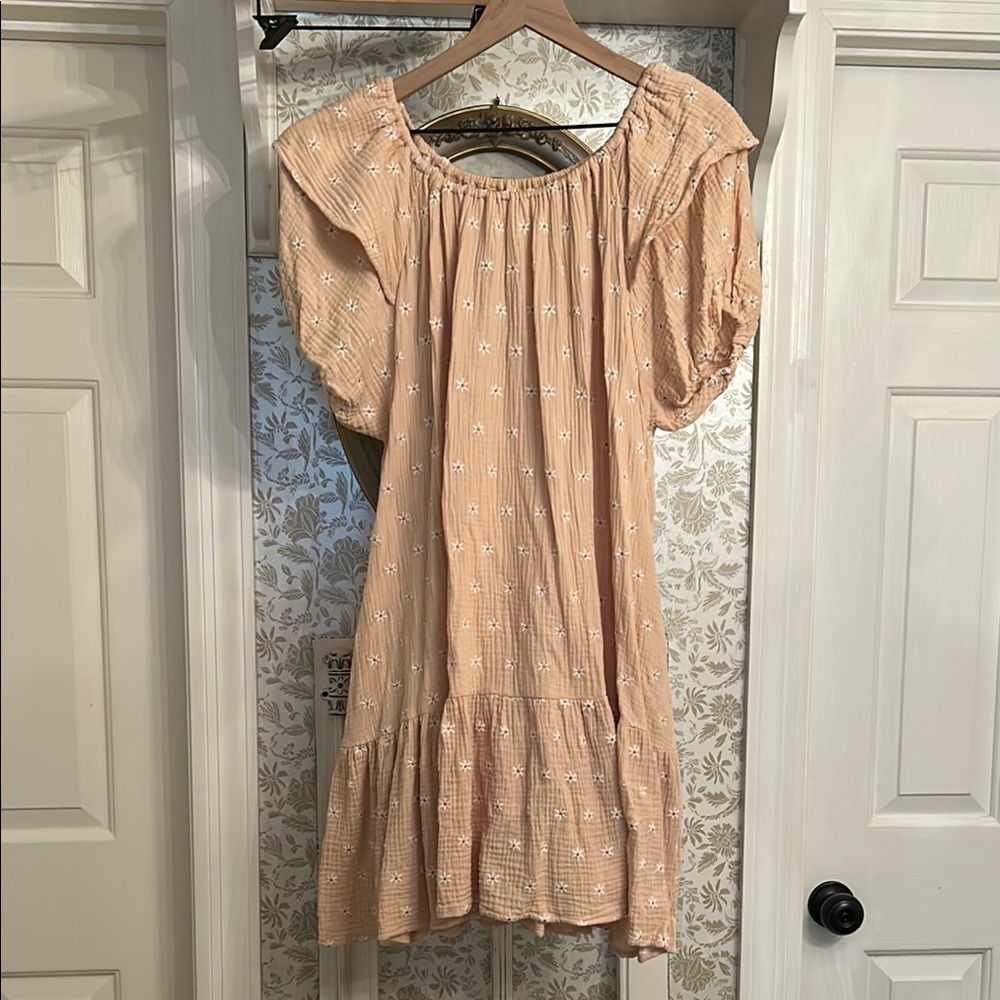 Rylee + Cru Peach Dress with White Floral Pattern